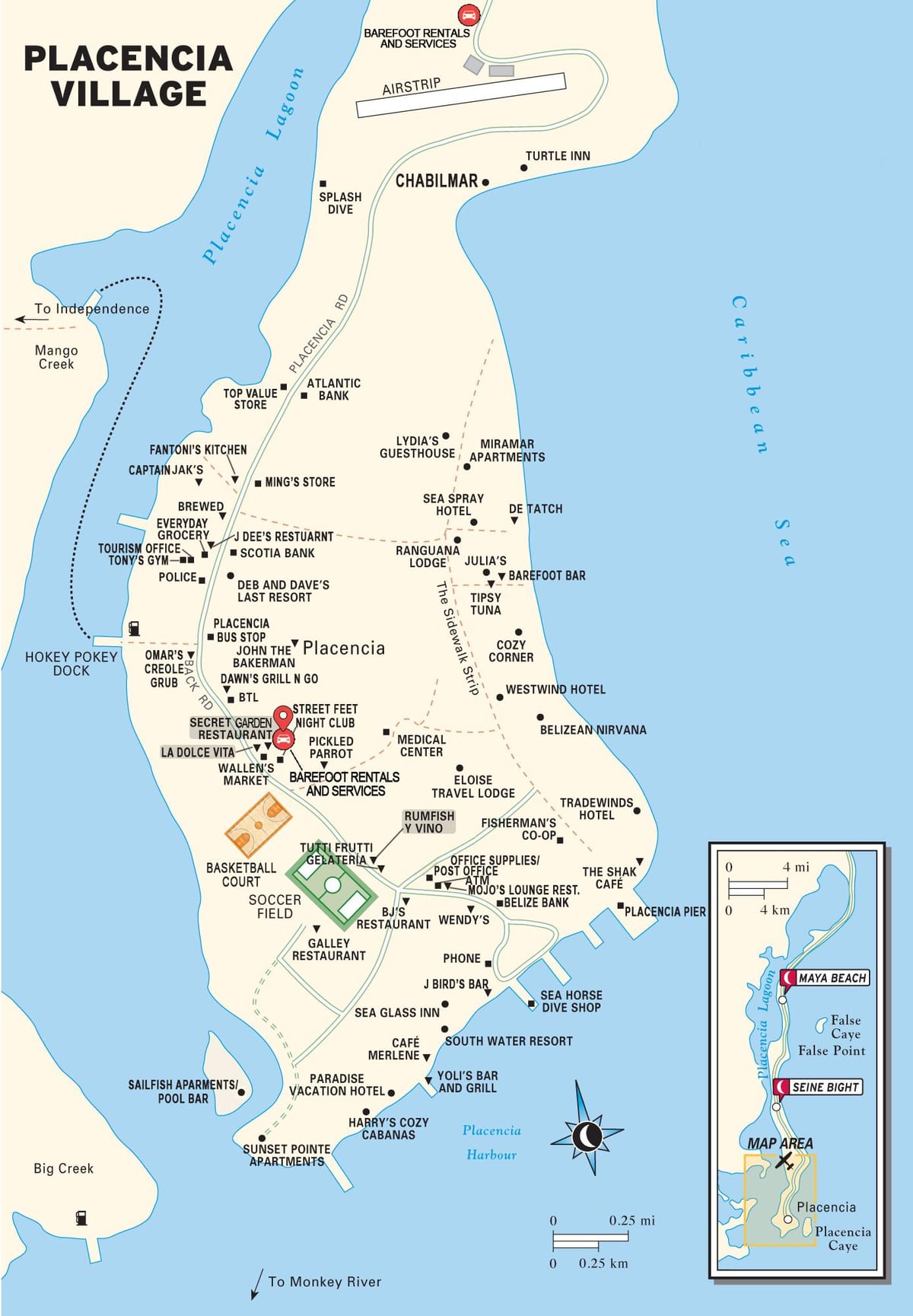 خريطة placencia قرية بليز