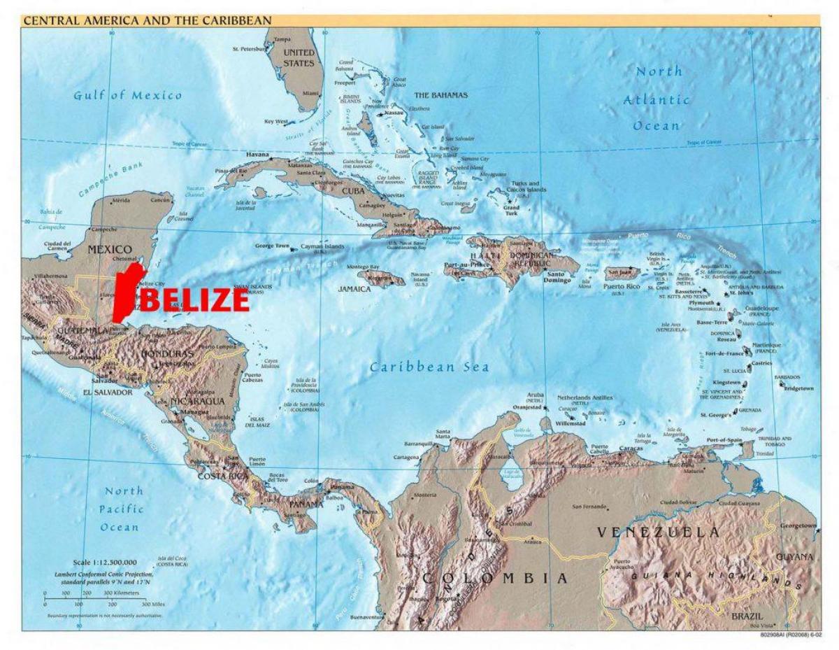 خريطة بليز في أمريكا الوسطى